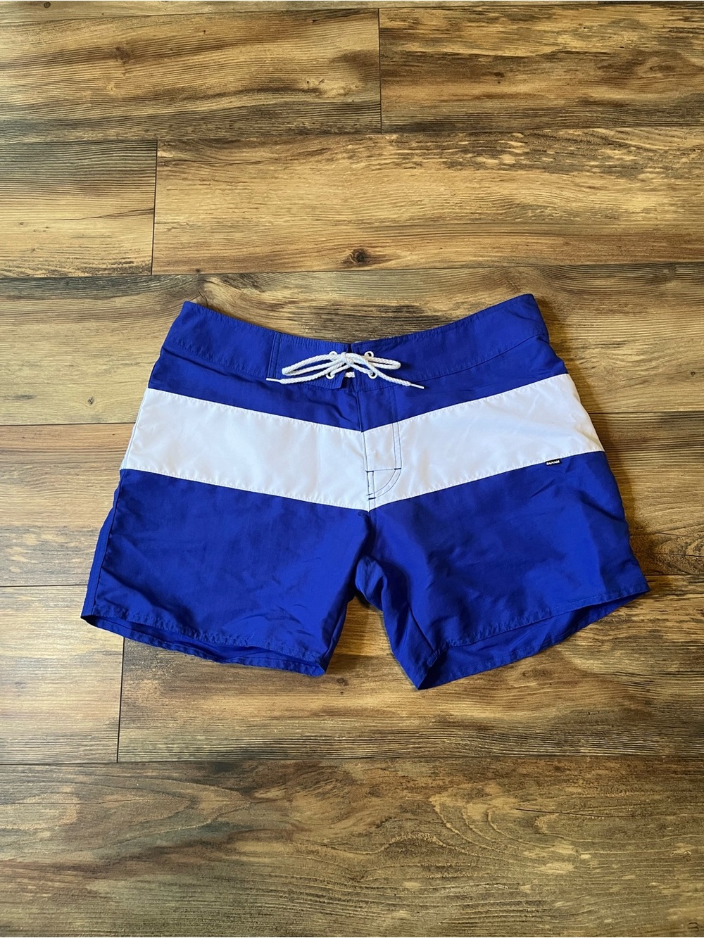 Vintage Sauvage Board Shorts Mens 34 Blue White Colorblock USA Made Surf Swim